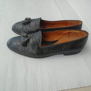 De La Rentis Lizard Leather Tassels Loafers Mens Size 11.5 Slip-On Black